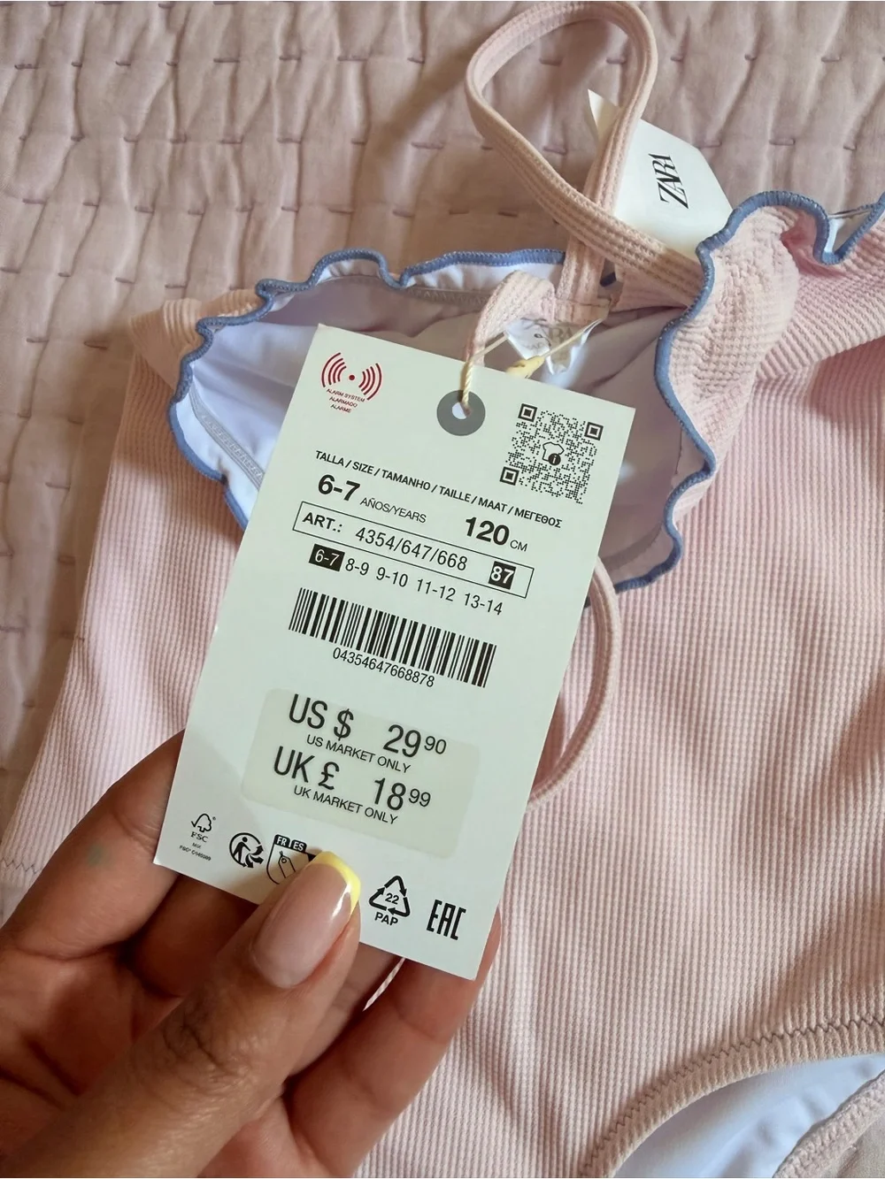 Zara Peach One-Piece Swimsuit with Blue Trim